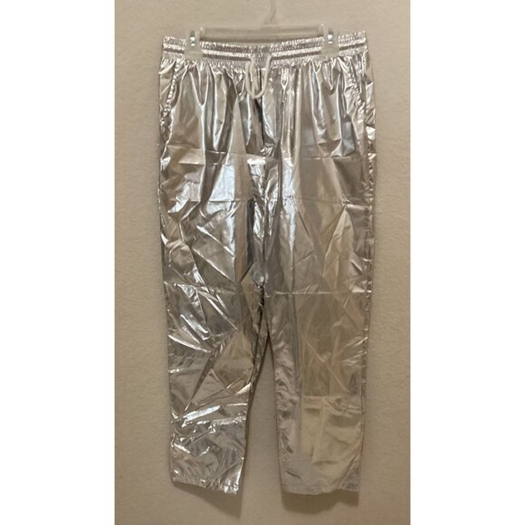 Silver Metallic Jogger Pants With Elastic Waist & Drawstring For Men/Women - Shi - Picture 3 of 5